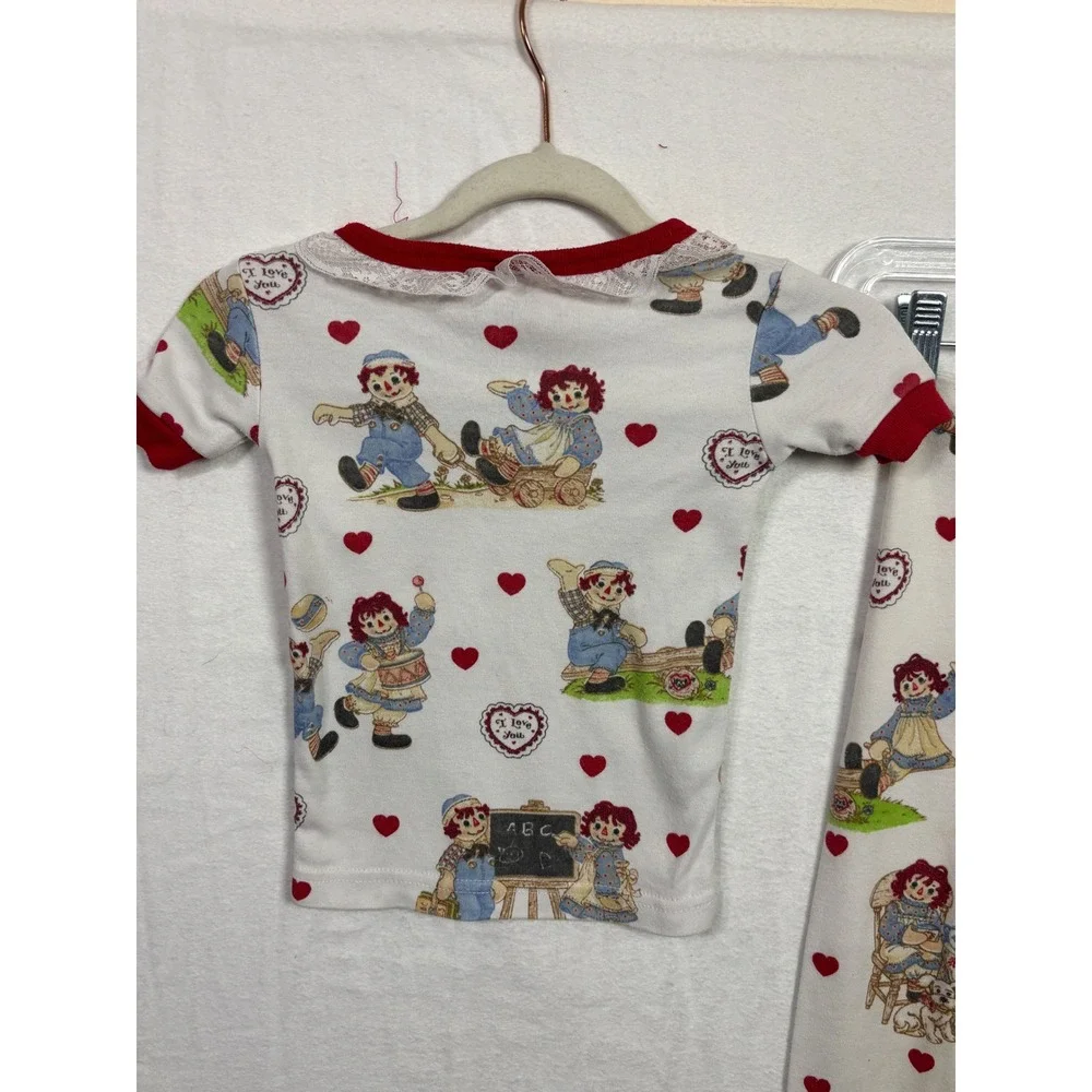 Vintage Kids Raggedy Ann Andy Pajama Set White Red Hearts Classic size 3t